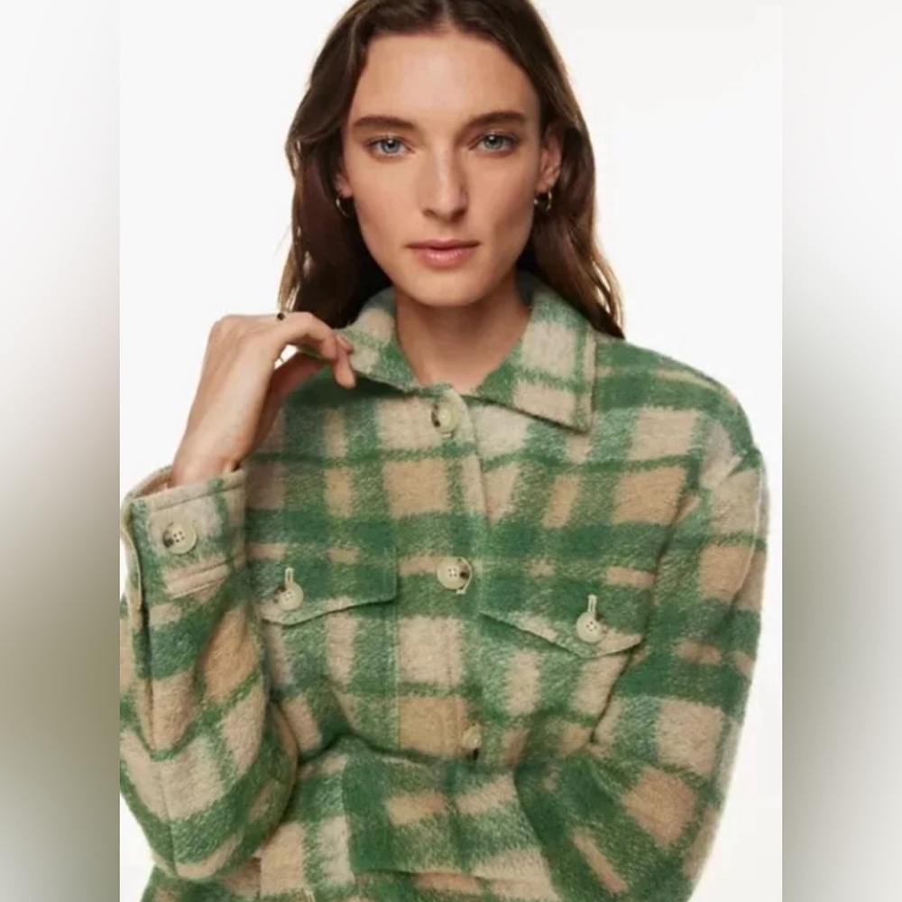 Joie Fall Green and Tan Plaid Utility/Farmers Jacket with pockets